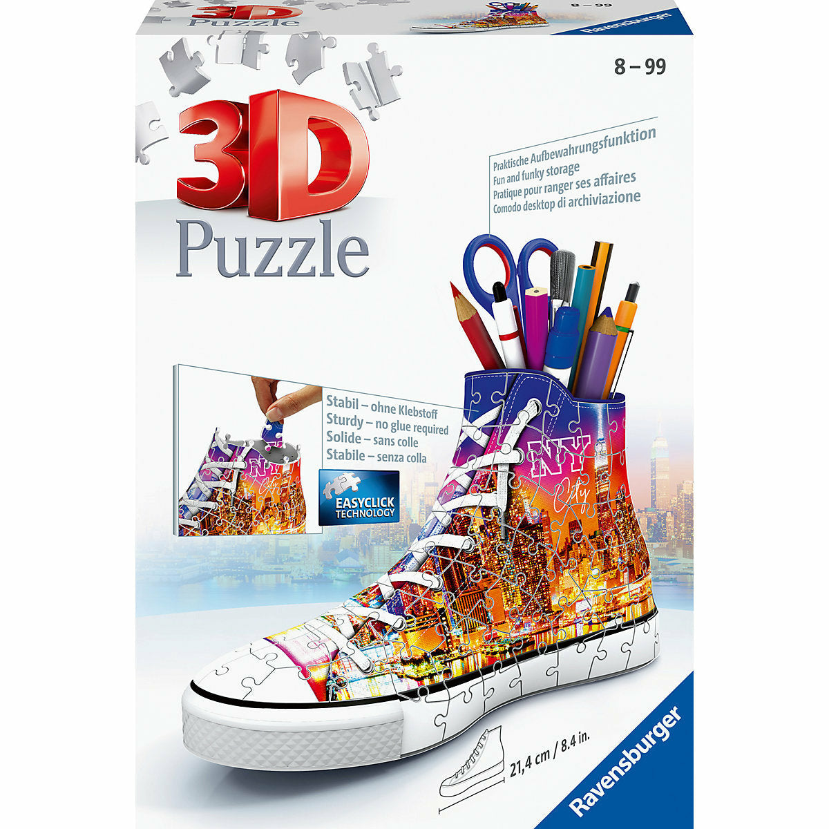 Ravensburger 3D-Puzzle Sneaker Utensilo, H12 cm, 108 Teile, Skyline