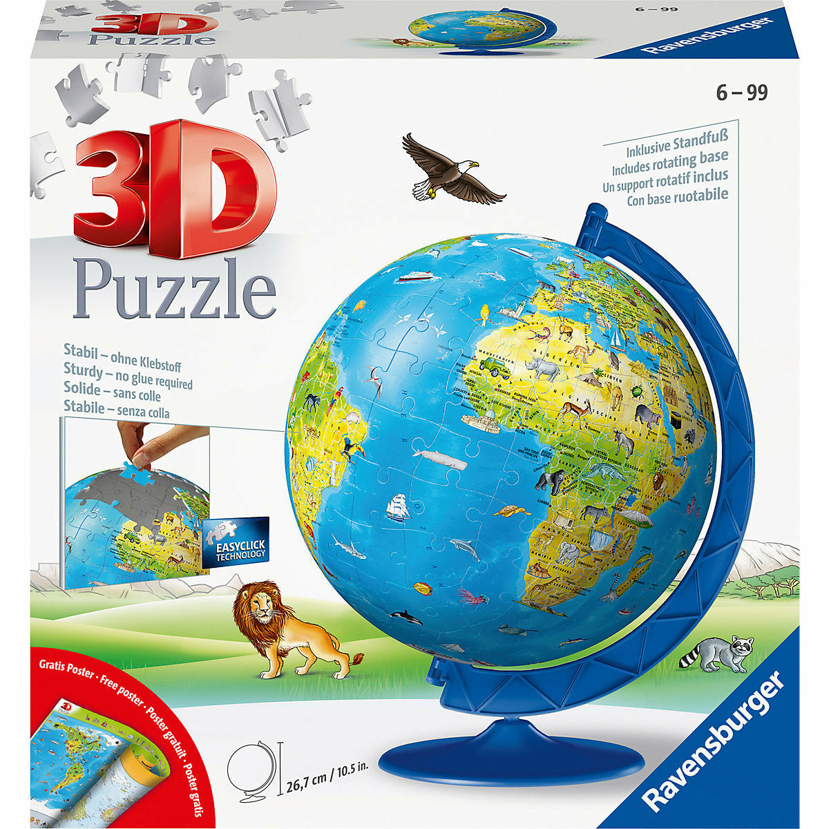 Ravensburger 3D-Puzzle Kinder-Globus Ø20cm, 180 Teile, inkl. Poster