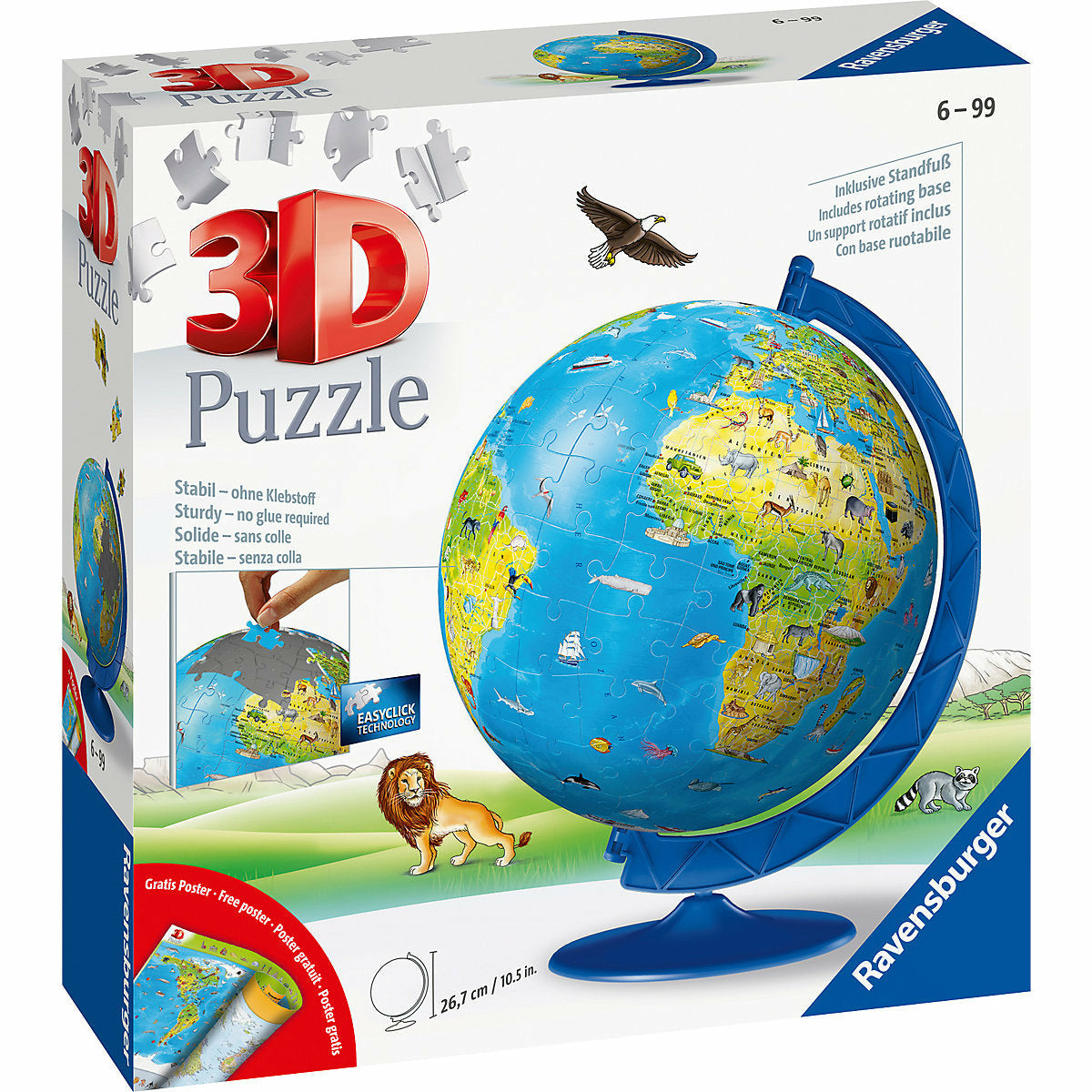 Ravensburger 3D-Puzzle Kinder-Globus Ø20cm, 180 Teile, inkl. Poster