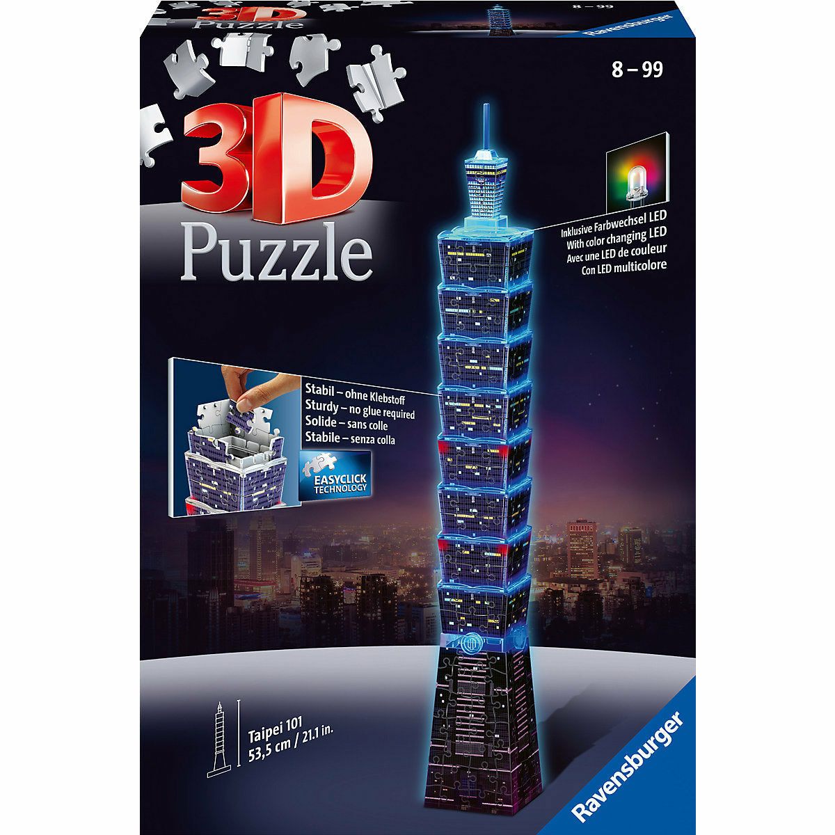 Ravensburger 3D-Puzzle Night mit LED, H52 cm, 216 Teile, Taipei 101 bei Nacht