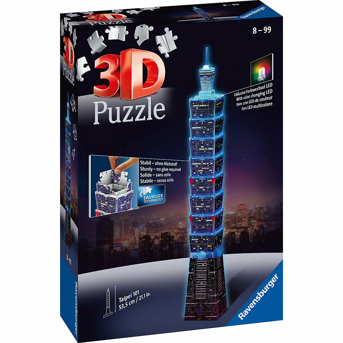 Ravensburger 3D-Puzzle Night mit LED, H52 cm, 216 Teile, Taipei 101 bei Nacht