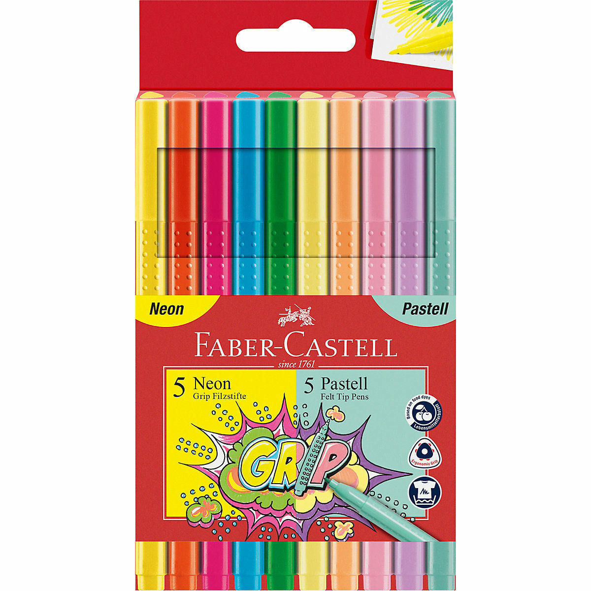 Faber-CastellFilzstifte GRIP Neon & Pastell, 10 Farben