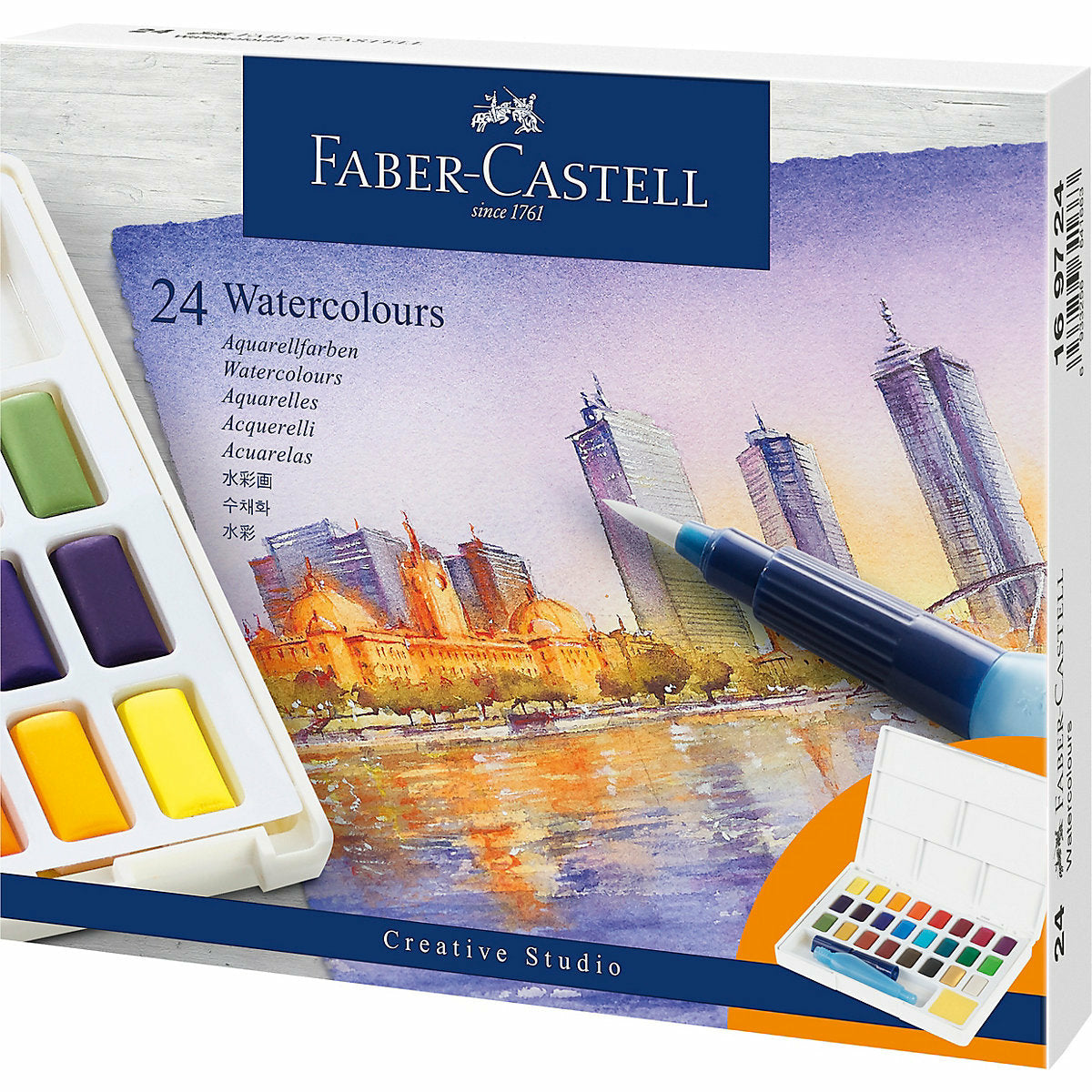 Faber-CastellKünstler-Aquarellfarbkasten, 24 Farben, inkl. Pinsel