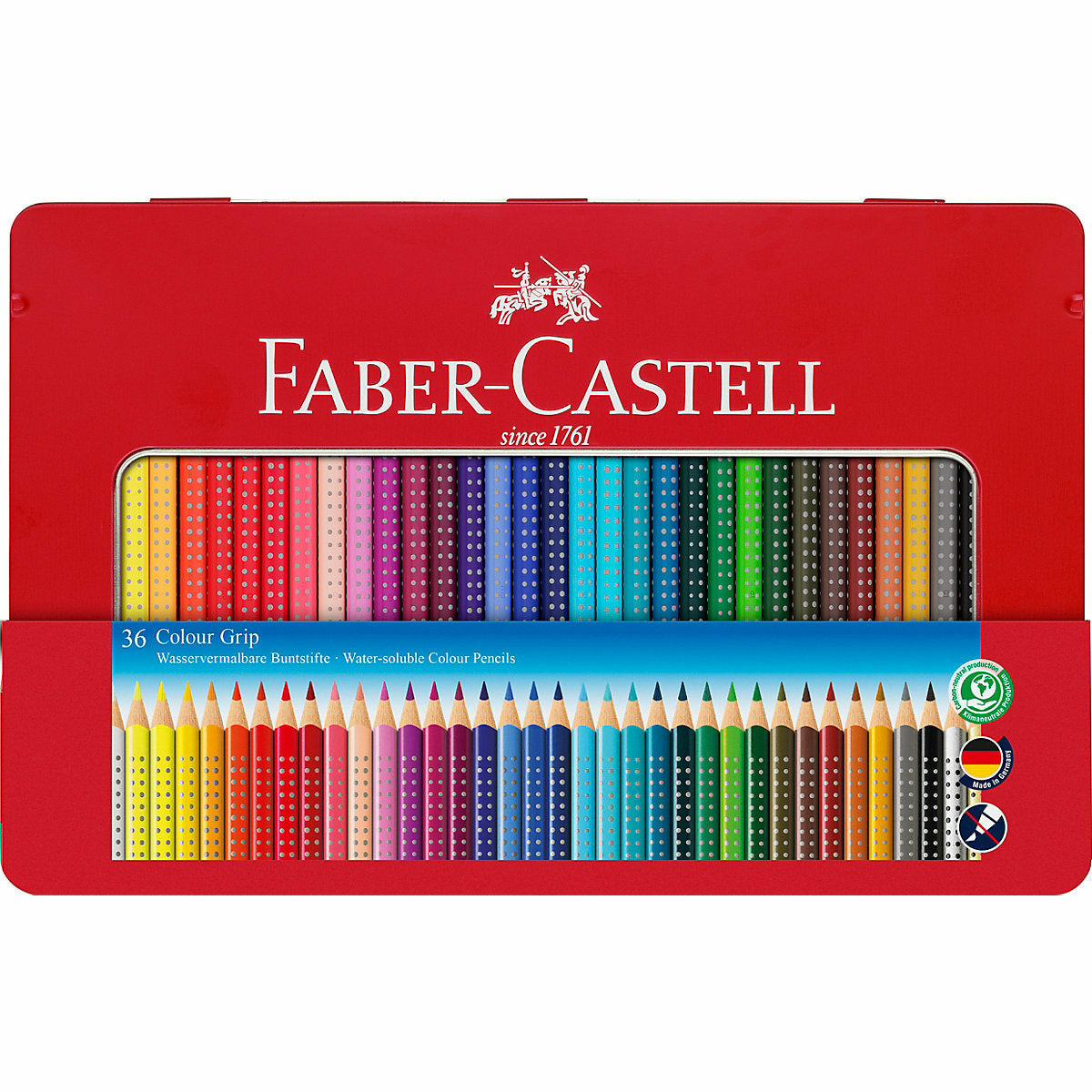 Faber-CastellBuntstifte COLOUR GRIP, wasservermalbar, 36 Farben, Metalletui