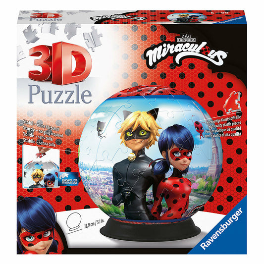 Ravensburger Ravensburger 3D Puzzle 11167 - Puzzle-Ball Miraculous - 72 Teile - Puzzle-Ball für Erwachsene und Kinder ab 6 Jahren