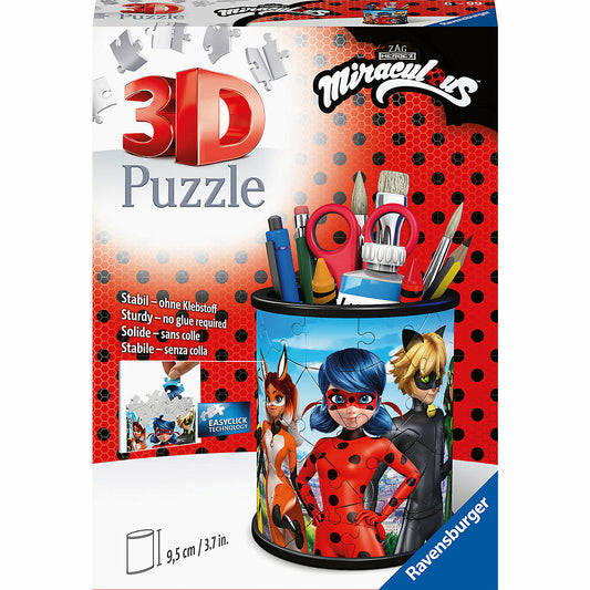 Ravensburger Ravensburger 3D Puzzle 11278 - Utensilo Miraculous - 54 Teile - Stiftehalter für Miraculous-Fans ab 6 Jahren, Schreibtisch-Organizer für Kinder