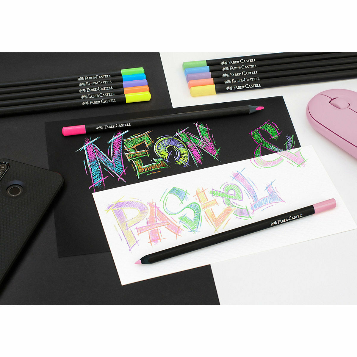 Faber-CastellBuntstifte Black Edition Neon & Pastell, 12 Farben