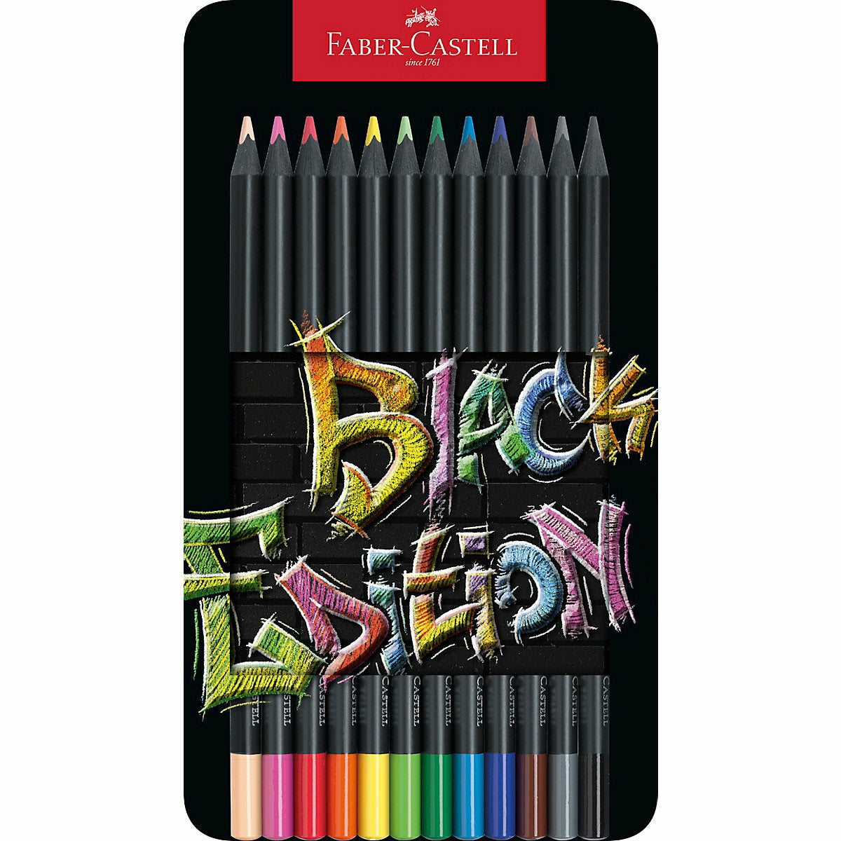 Faber-CastellBuntstifte Black Edition, 12 Farben in Metalletui