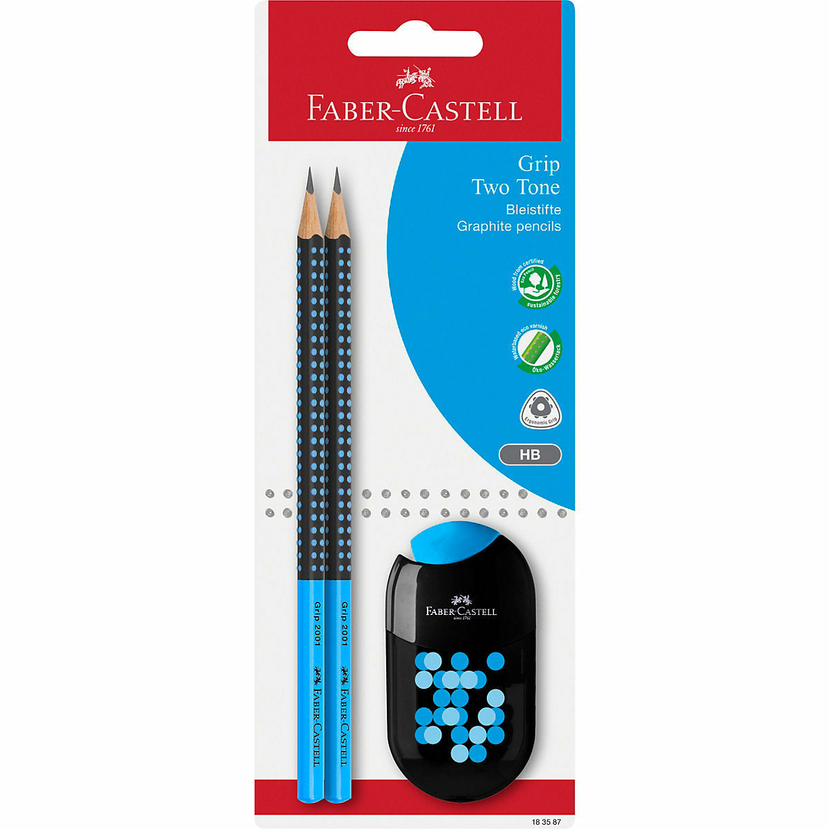 Faber-CastellBleistiftsetGRIP Two Tone, 3-tlg., inkl. Anspitzer, farblich sortiert