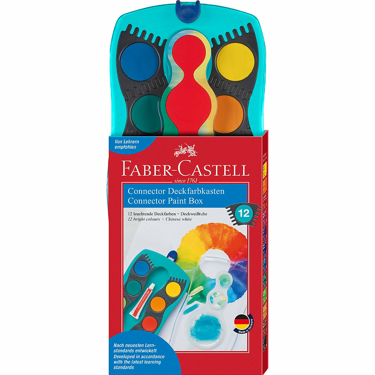 Faber-CastellCONNECTOR Deckfarbkasten türkis, 12 Farben inkl. Deckweiß