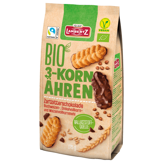 Lambertz Bio 3-Korn Ähren Zartbitterschokolade vegan 175g