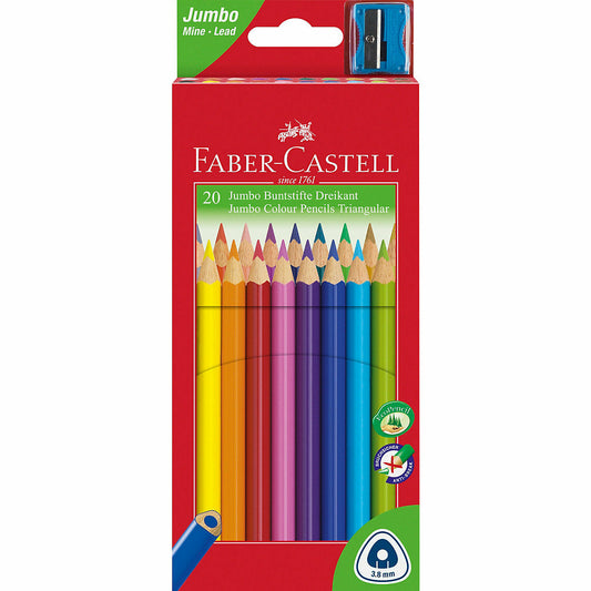 Faber-CastellDreikant-Buntstifte JUMBO TRIANGULAR, 20 Farben, inkl. Anspitzer