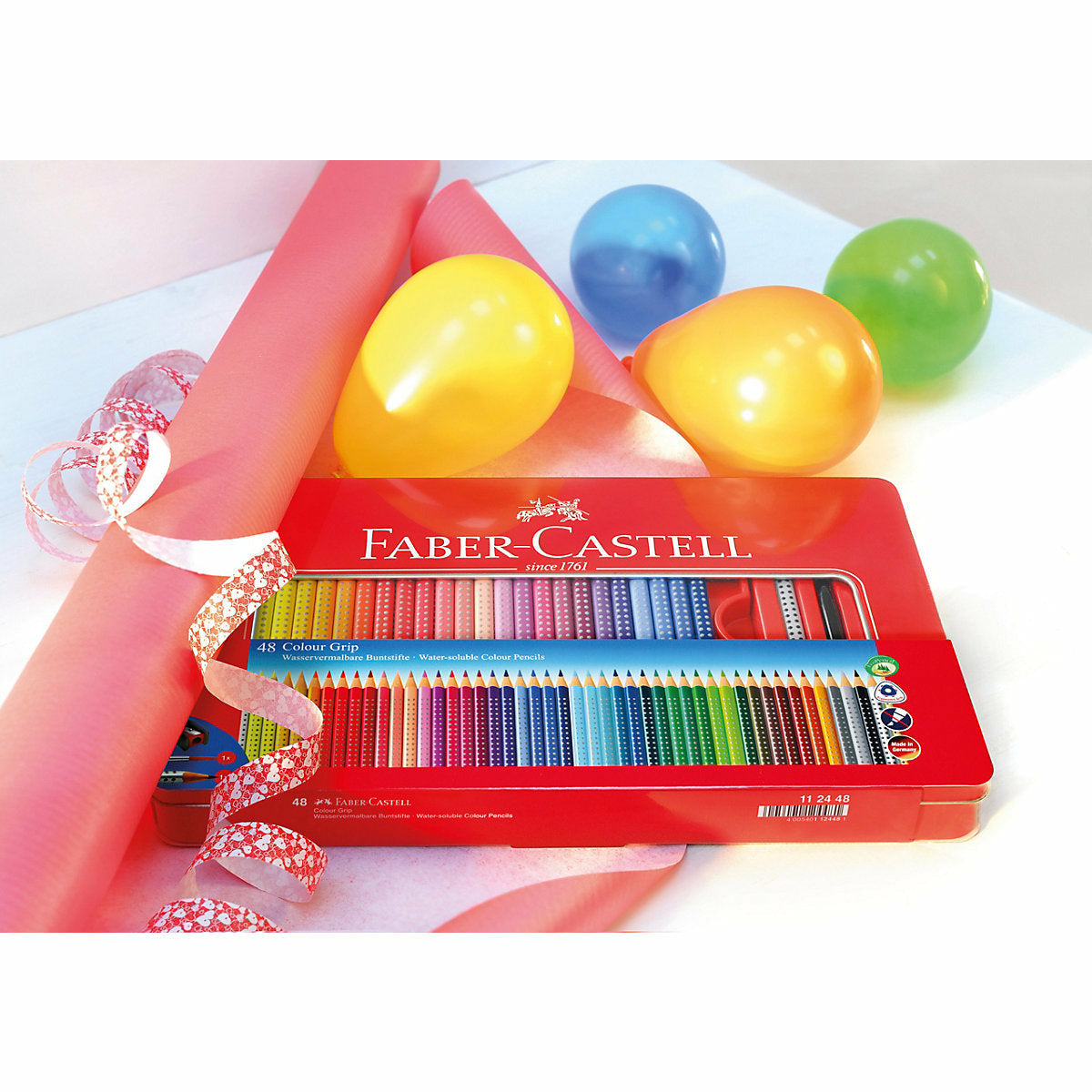 Faber-CastellBuntstifte COLOUR GRIP wasservermalbar, 48 Farben & Zubehör, Metalletui