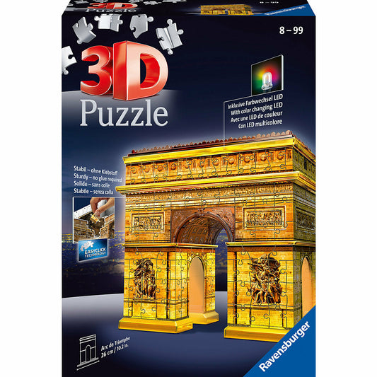 LED가 있는 Ravensburger 3D 퍼즐 밤, H28 cm, 216개, 밤의 개선문